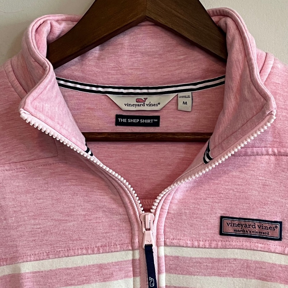 Vineyard Vines Womens Pink Striped Shep Shirt Quarter Zip Pullover Size M - Picture 2 of 8